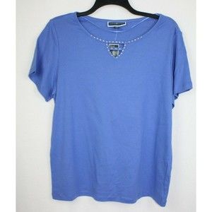 Karen Scott Plus Women's Keyhole Scoop Neck Short Sleeve Top Size 1X Blue
